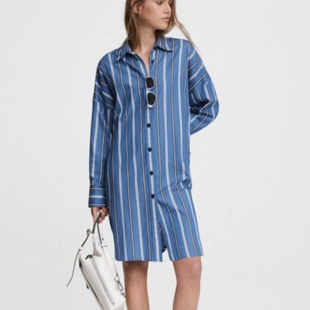 Rag & bone Sandra striped shirt mini dress blue white xs long sleeve